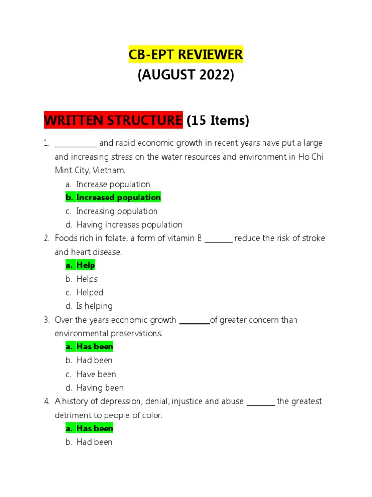 Written Structure With Key Answer | PDF | Health Sciences