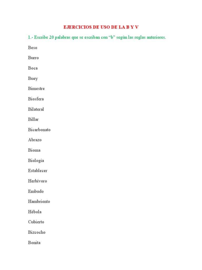 Ejercicios de Uso de la B y V | PDF | Estudios de idiomas extranjeros