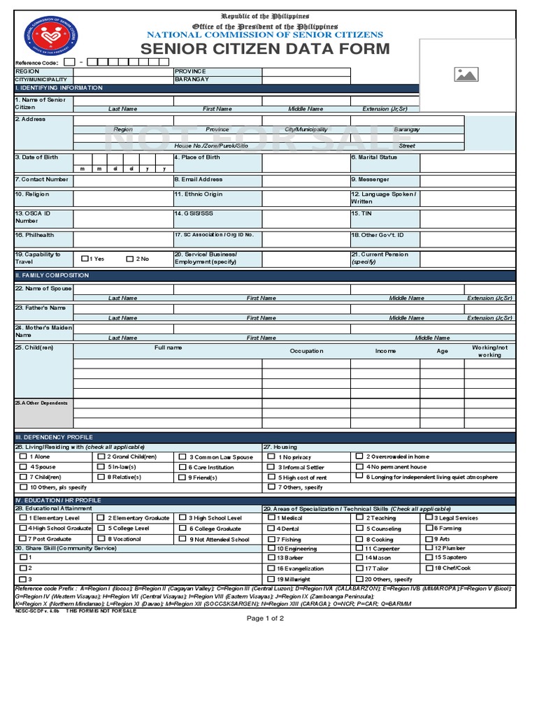 Senior Citizen Data Form | PDF