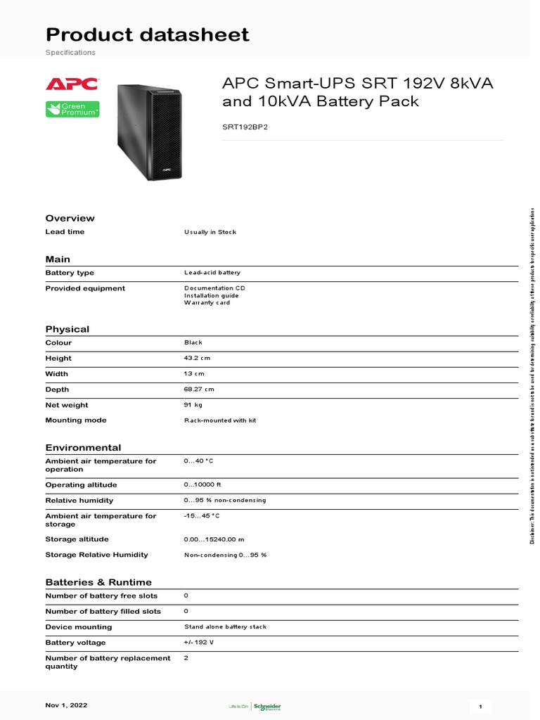 SmartUPS Battery Systems SRT192BP2 PDF Electricity Electrical