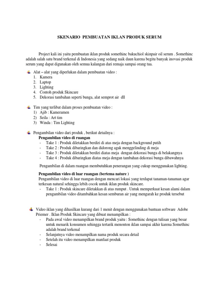 Skenario Pembuatan Iklan Produk Serum | PDF