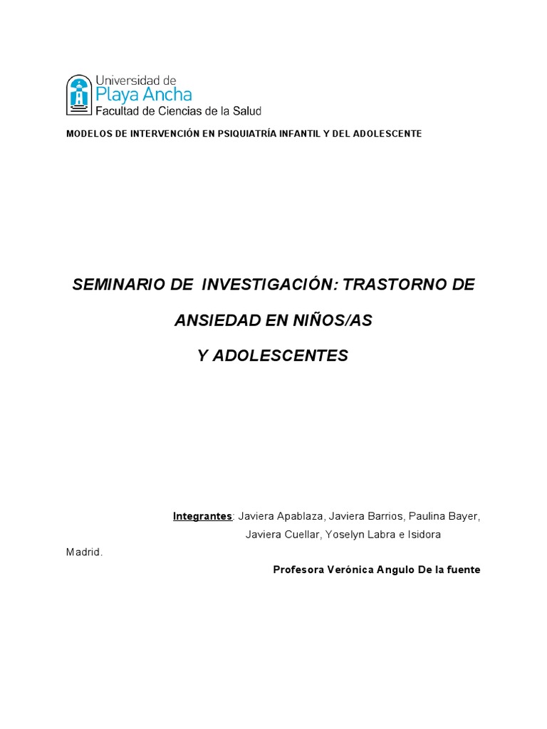 Intervención en Trastorno de Ansiedad Infantil | PDF
