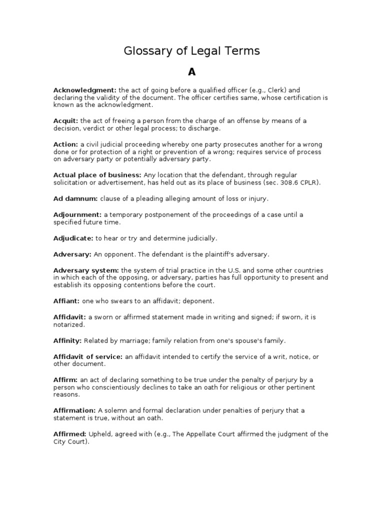 Legal Terms Glossary for Beginners | PDF | Lawsuit | Affidavit
