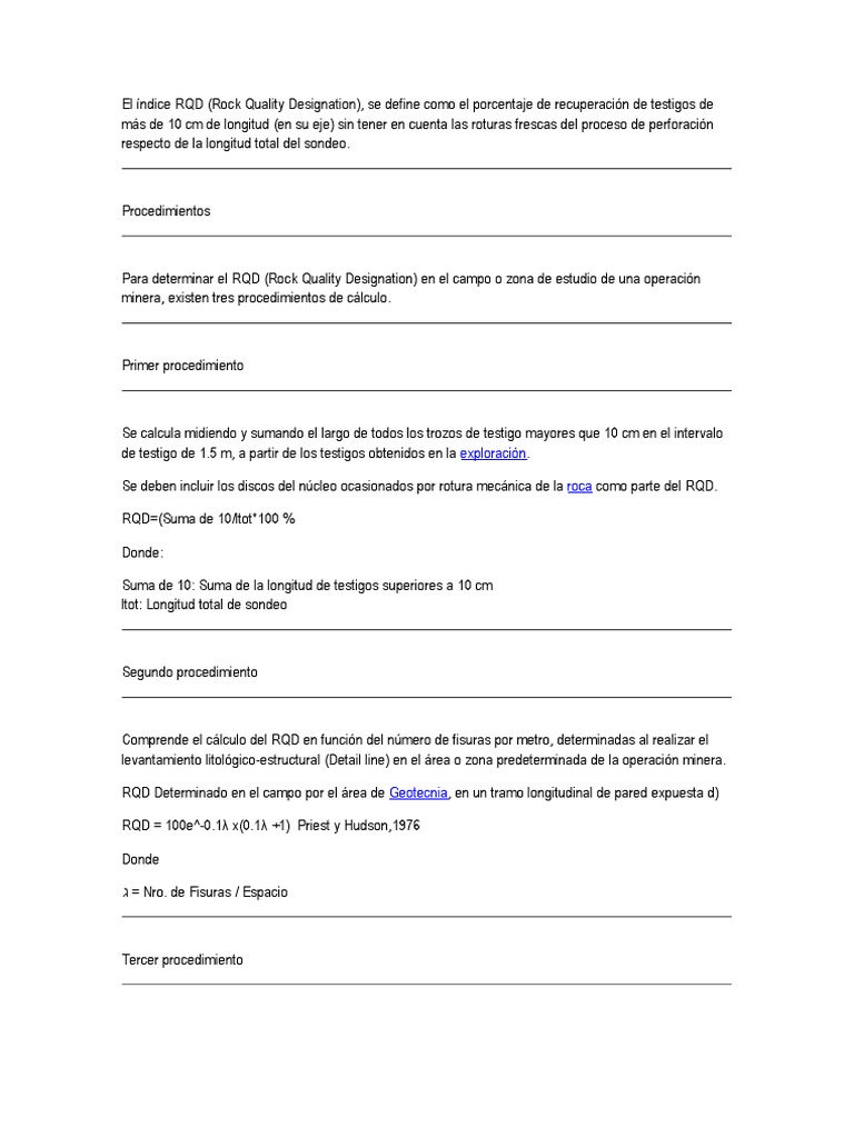 Cálculo y Clasificación del RQD en Rocas | PDF | Rocas | Geología