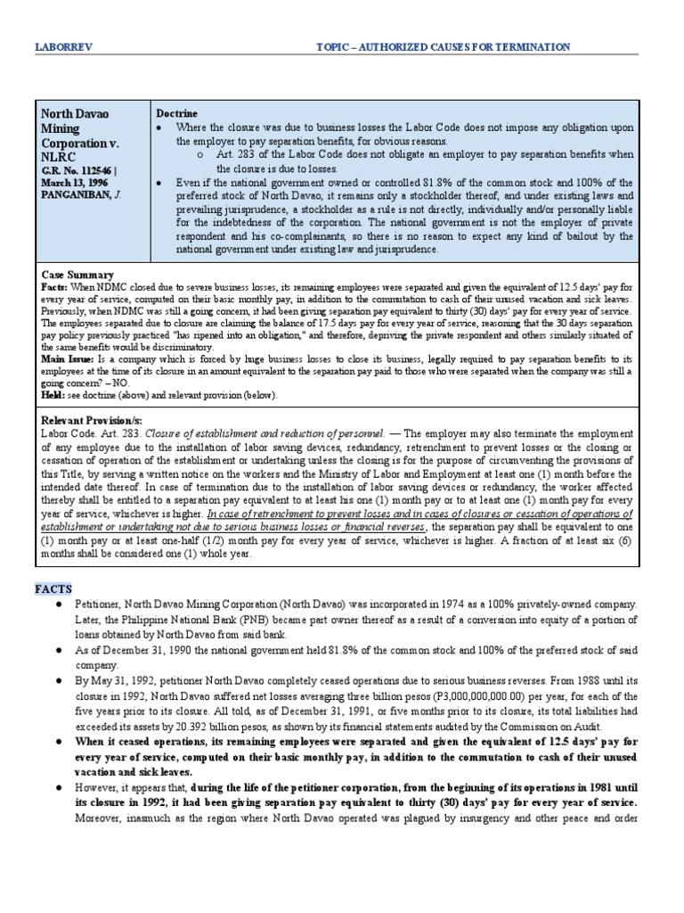 Termination and Separation Pay Rules | PDF | Employment | Layoff