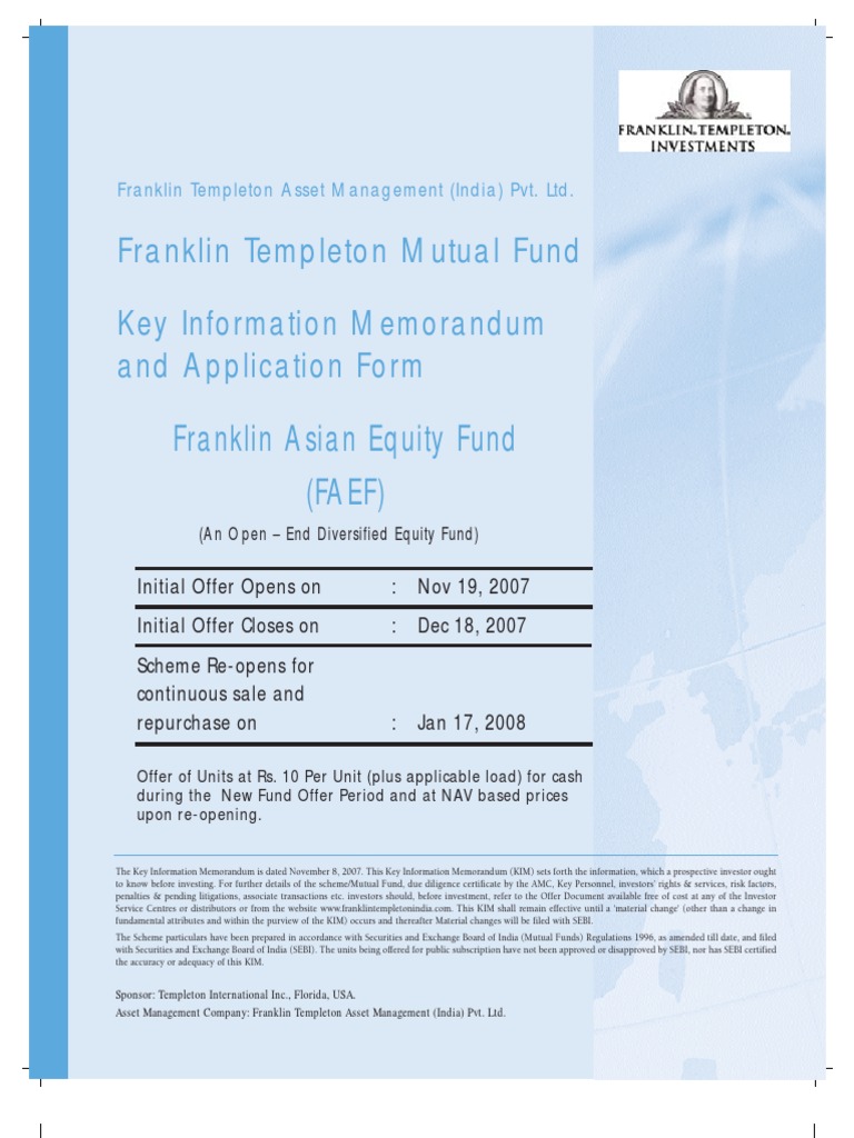 NFO Franklin Templeton Asian Equity Fund Application Form PDF
