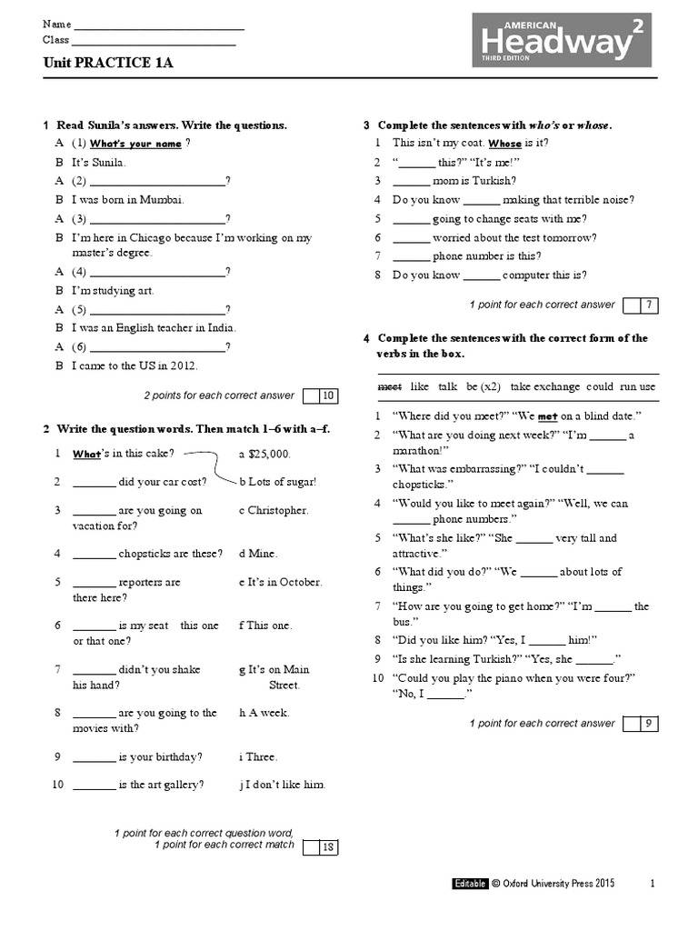 AHW3e - Level 2 - Unit Practice 1a | PDF