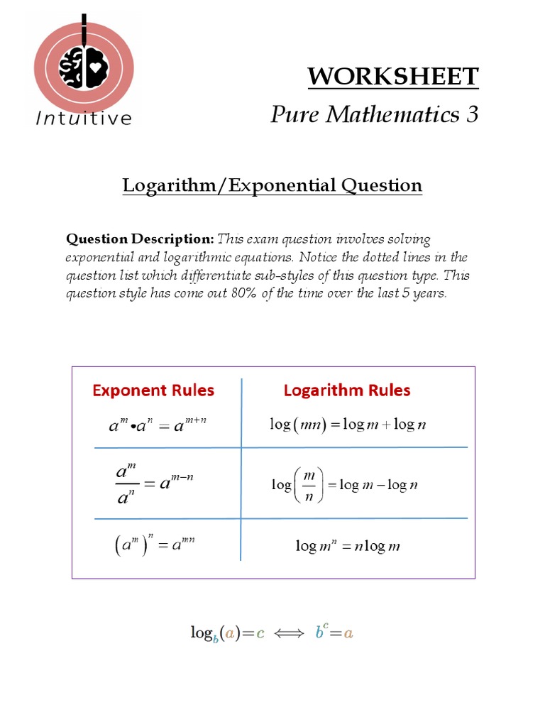 Worksheet - P3 - Logarithm and Exponential Question | PDF
