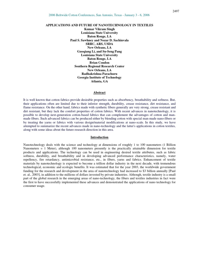 Applications and Future of Nanotechnology in Textiles | PDF | Textiles ...