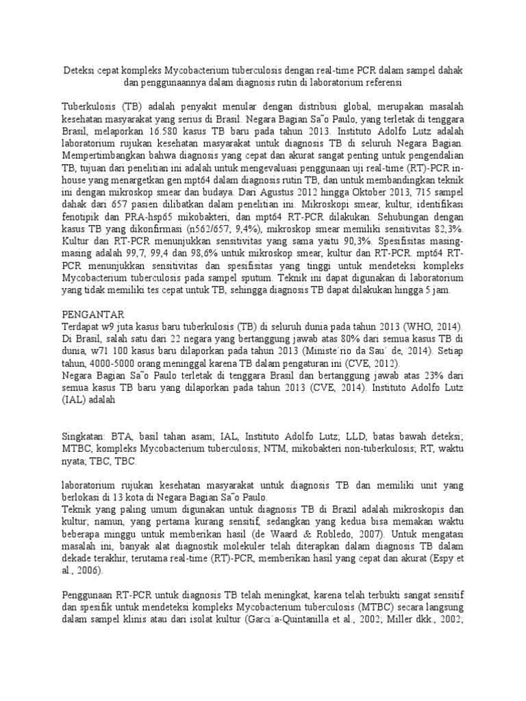 Deteksi Cepat Kompleks Mycobacterium Tuberculosis Dengan Real Pdf