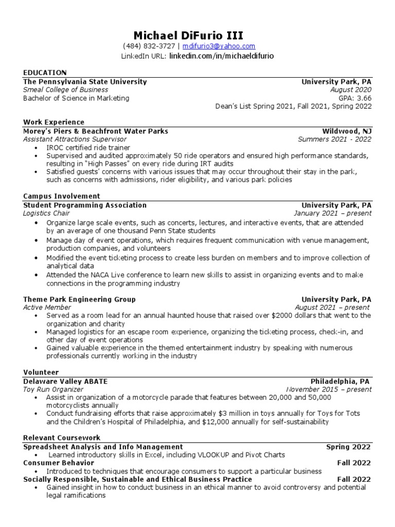 penn state business resume template