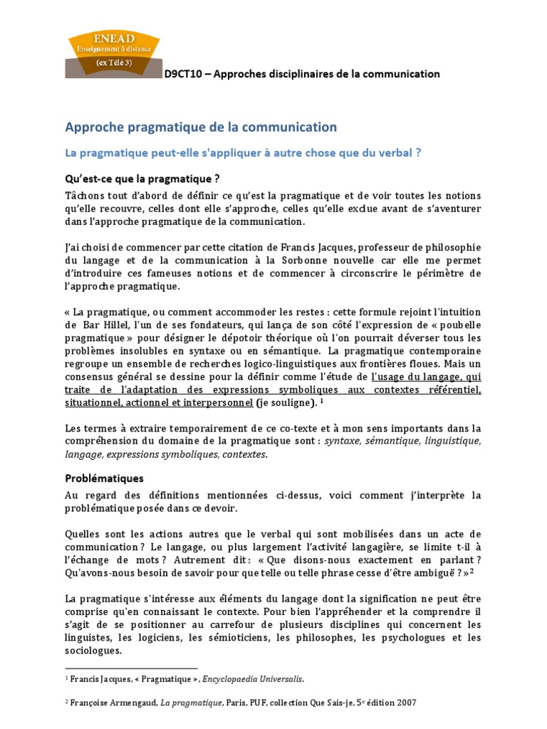 Approche Pragmatique De La Communication Semantique La Communication