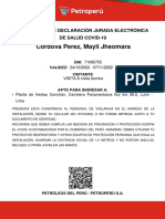 Córdova Perez, Mayli Jheomara: Constancia de Declaración Jurada Electrónica de Salud Covid-19