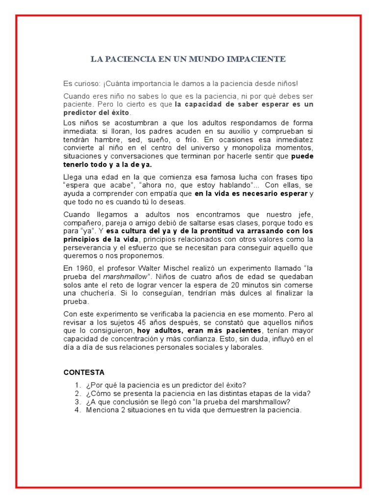 Lectura La Paciencia | PDF