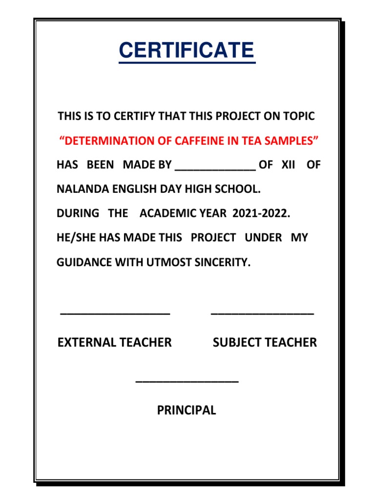 Chemistry project certificate pdf