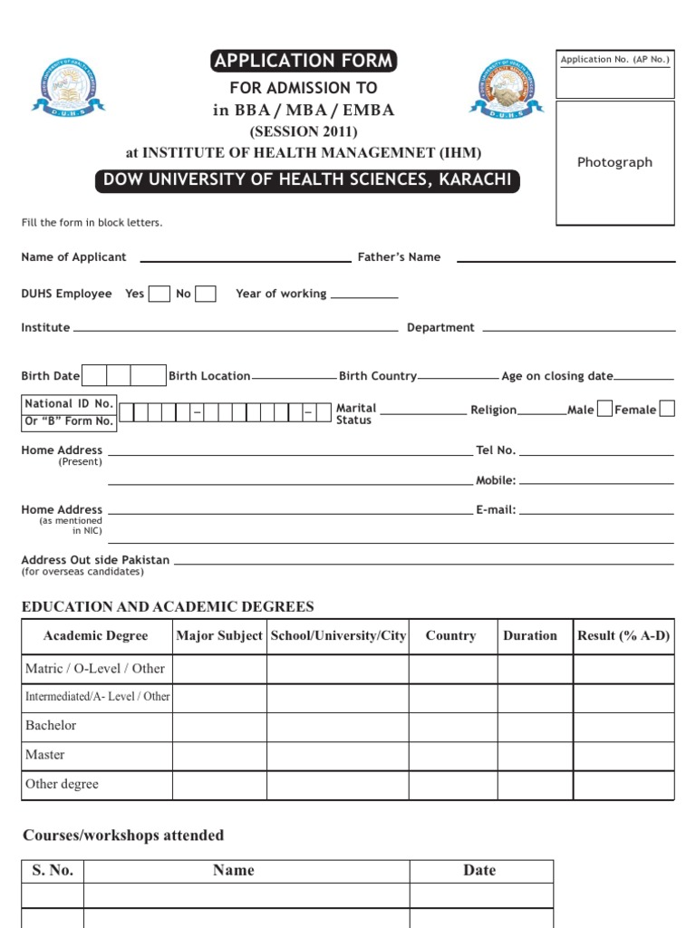 Application Form IHM 20110625 PDF Academic Degree Master Of