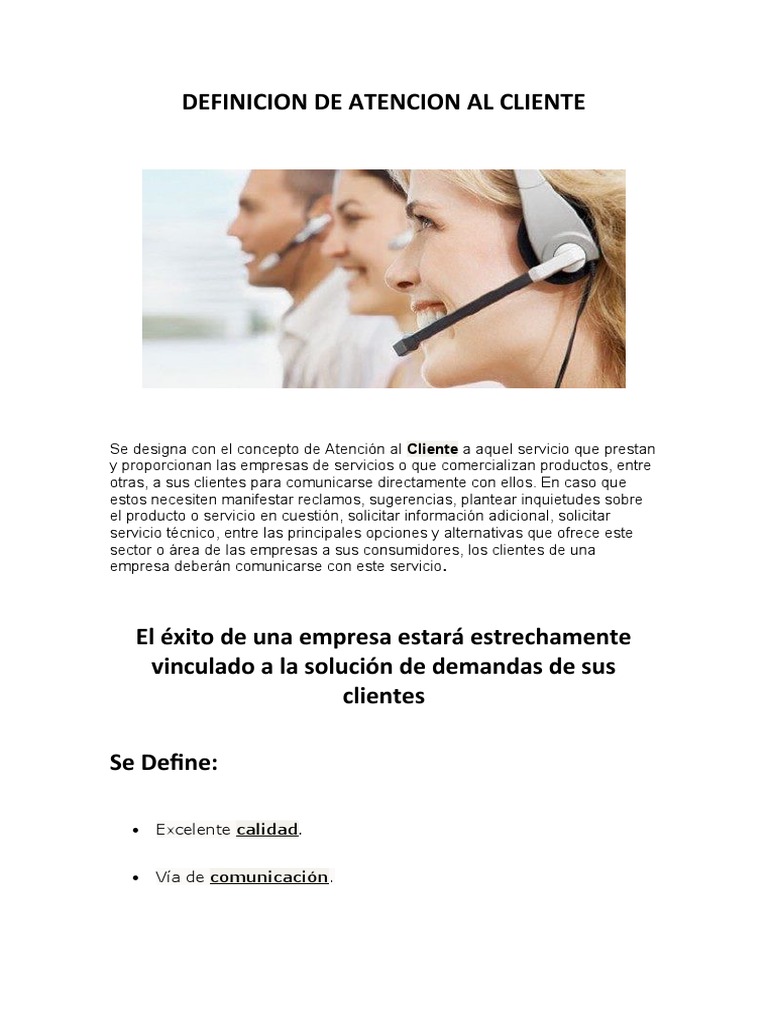 Definición de Atención al Cliente | PDF | Servicio al Cliente | Cliente