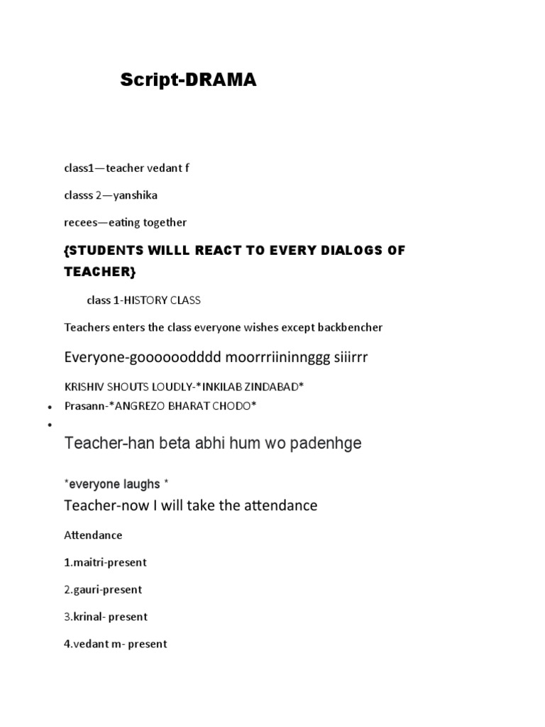 Grade 9 Classroom Drama Script | PDF