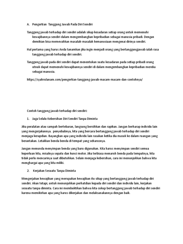 Pengertian Tanggung Jawab Pada Diri Sendiri PDF