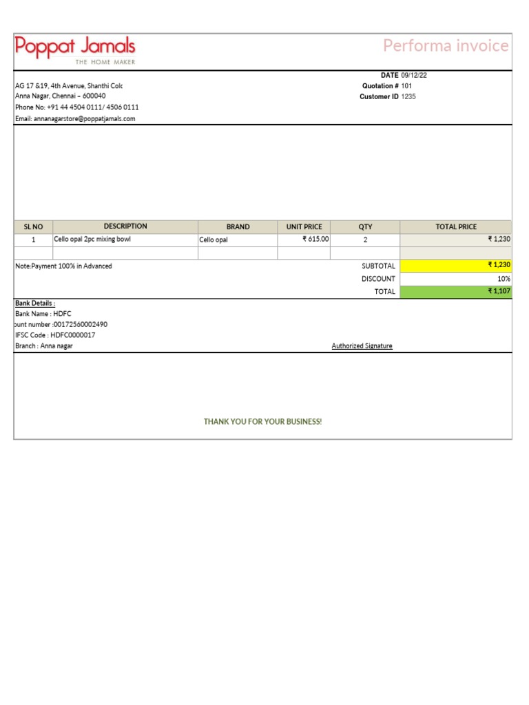 Cello Opal Mixing Bowl Invoice | PDF
