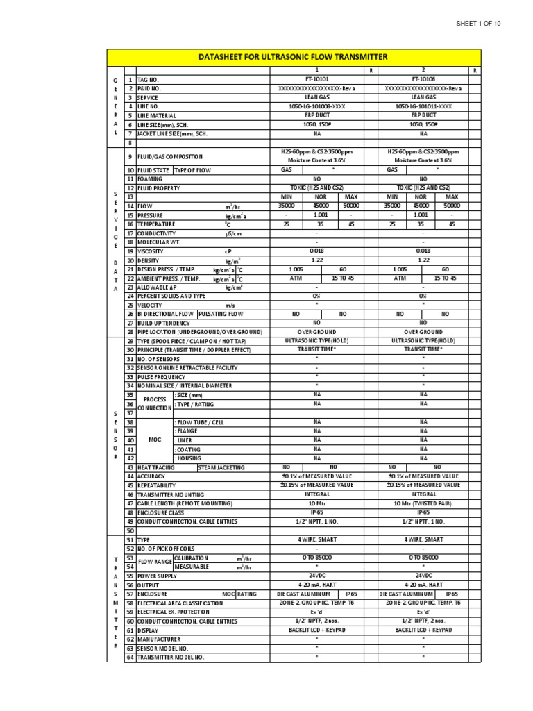 Data Sheet-Ultrasonic Flow) | PDF