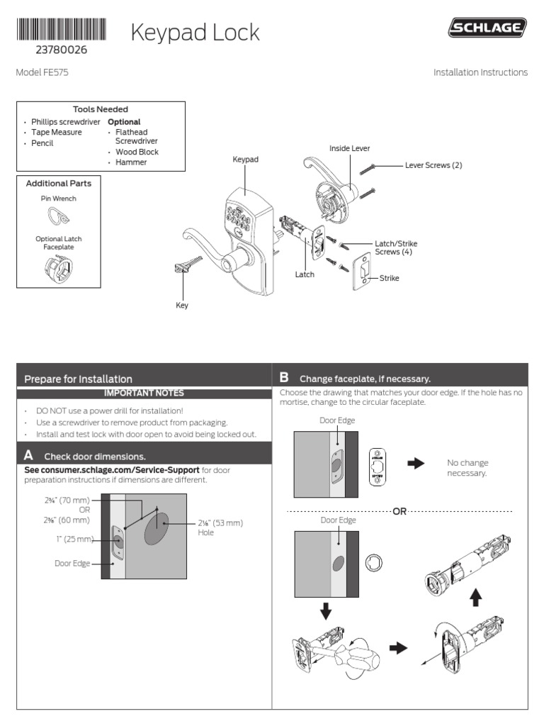 SCHLAGE FE595 CAM 716 ACC Camelot Keypad Entry PDF Door