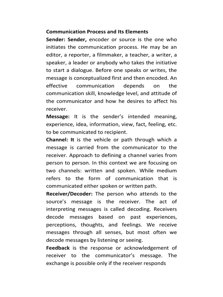 Key Elements of the Communication Process | PDF | Communication ...