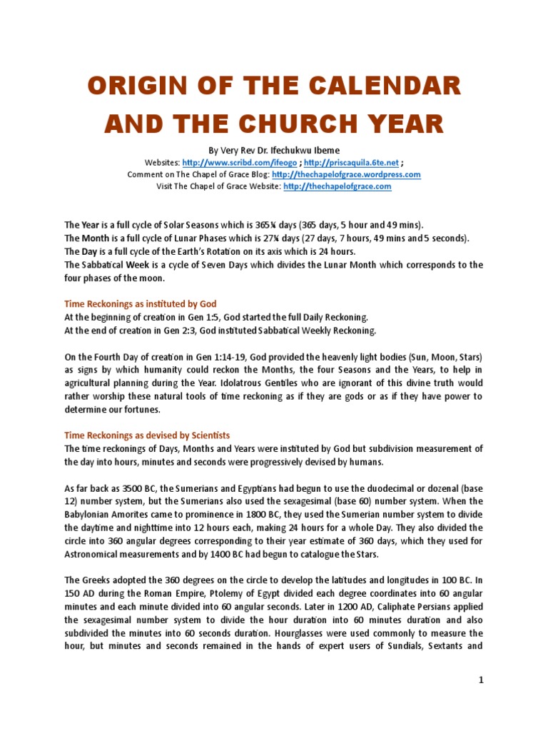 Origin Of The Calendar And The Church Year Pdf Anno Domini Easter