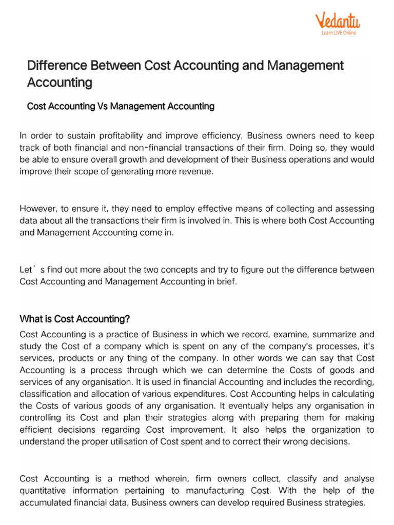 Difference Between Cost Accounting and Management Accounting PDF