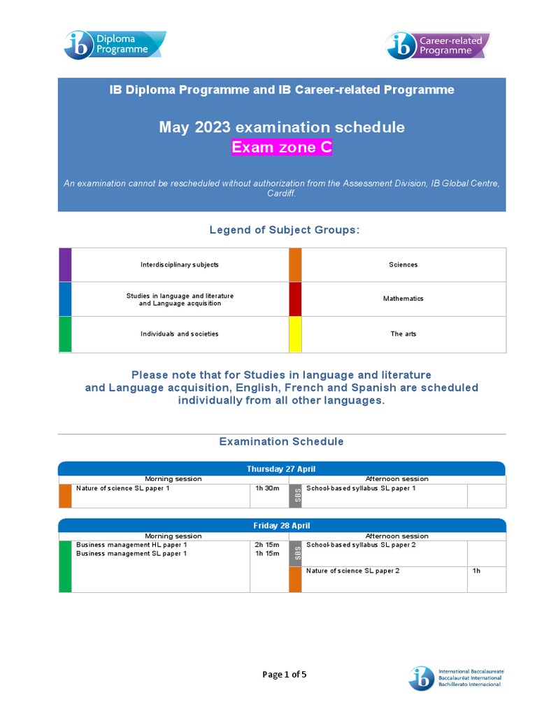 IB Exam Schedule 2023: Zone C | PDF | Science | Qualifications