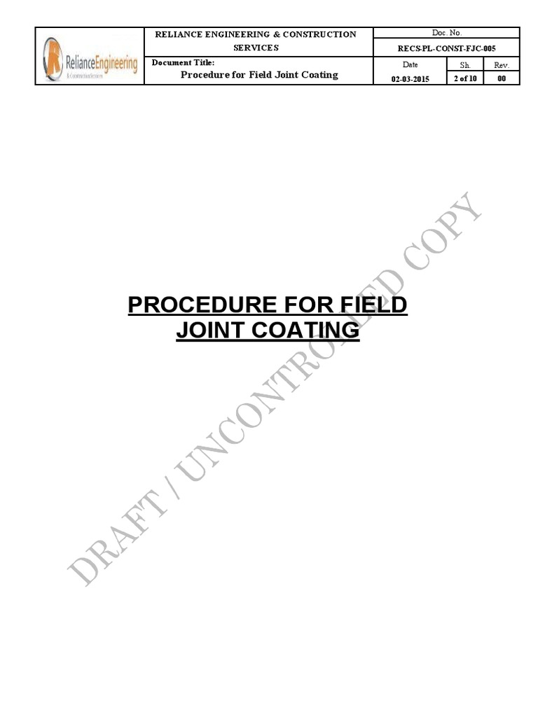 Procedure For Field Joint Coating PDF Welding Construction