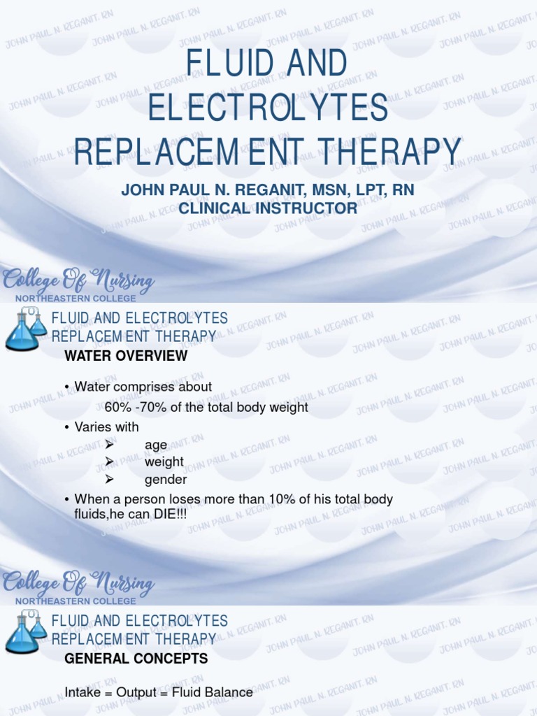 Fluid and Electrolytes Replacement Therapy | PDF | Intravenous Therapy ...