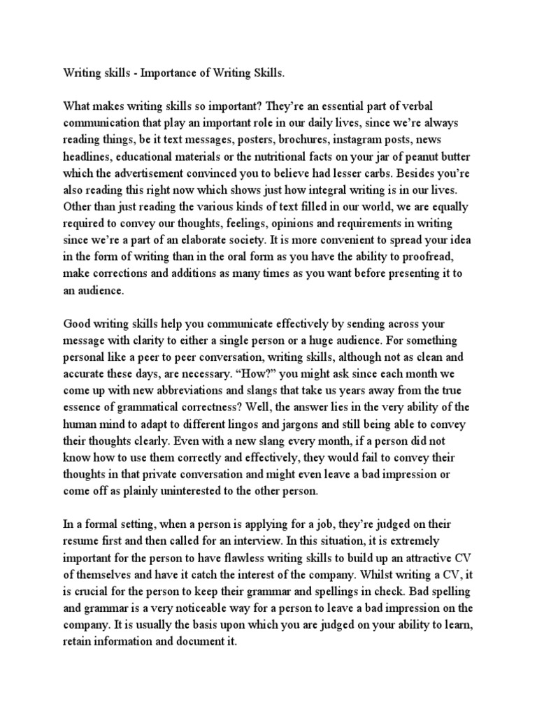 Importance Of Writing Skills