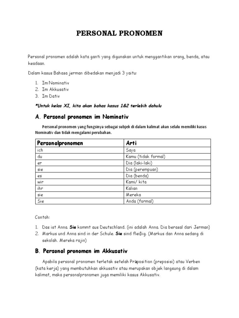 Personal Pronomen PDF