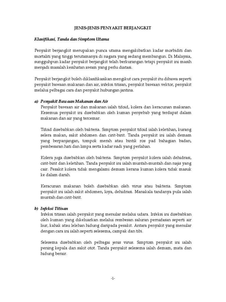 Jenis Jenis Penyakit Berjangkit Jenis Jenis Penyakit Berjangkit