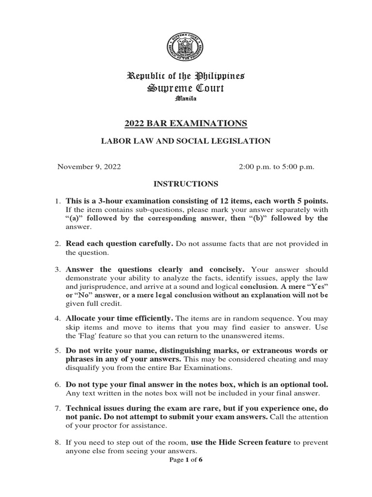 Philippines 2022 bar exam labor law and social legislation review pdf