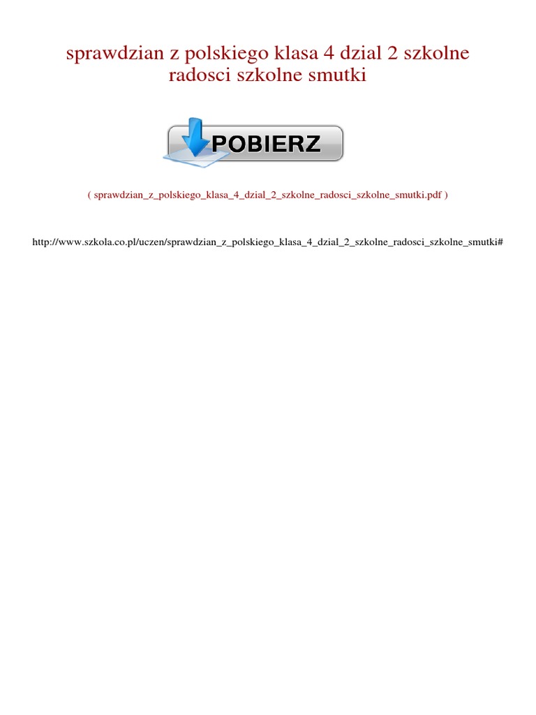 Szkolne Radości Szkolne Smutki Sprawdzian Pdf