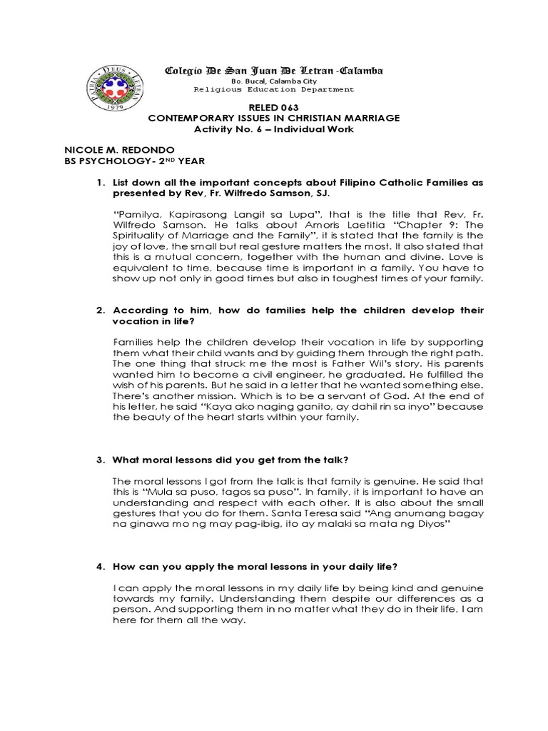 RELED Activity #6 | PDF | Forgiveness | Religious Belief And Doctrine