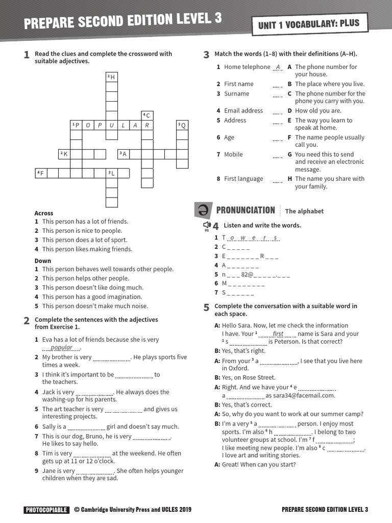 Prepare 3 Vocabulary Plus Unit 01 Pdf Human Communication Linguistics