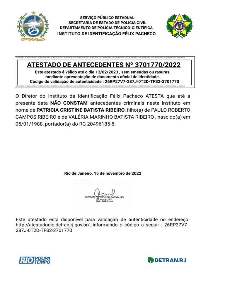 Atestado de Antecedentes Criminais | PDF
