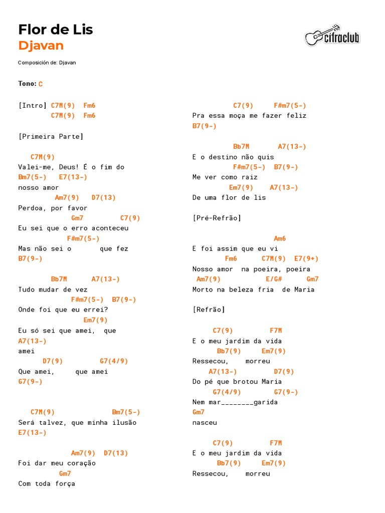 Cifra Club Djavan Flor de Lis PDF