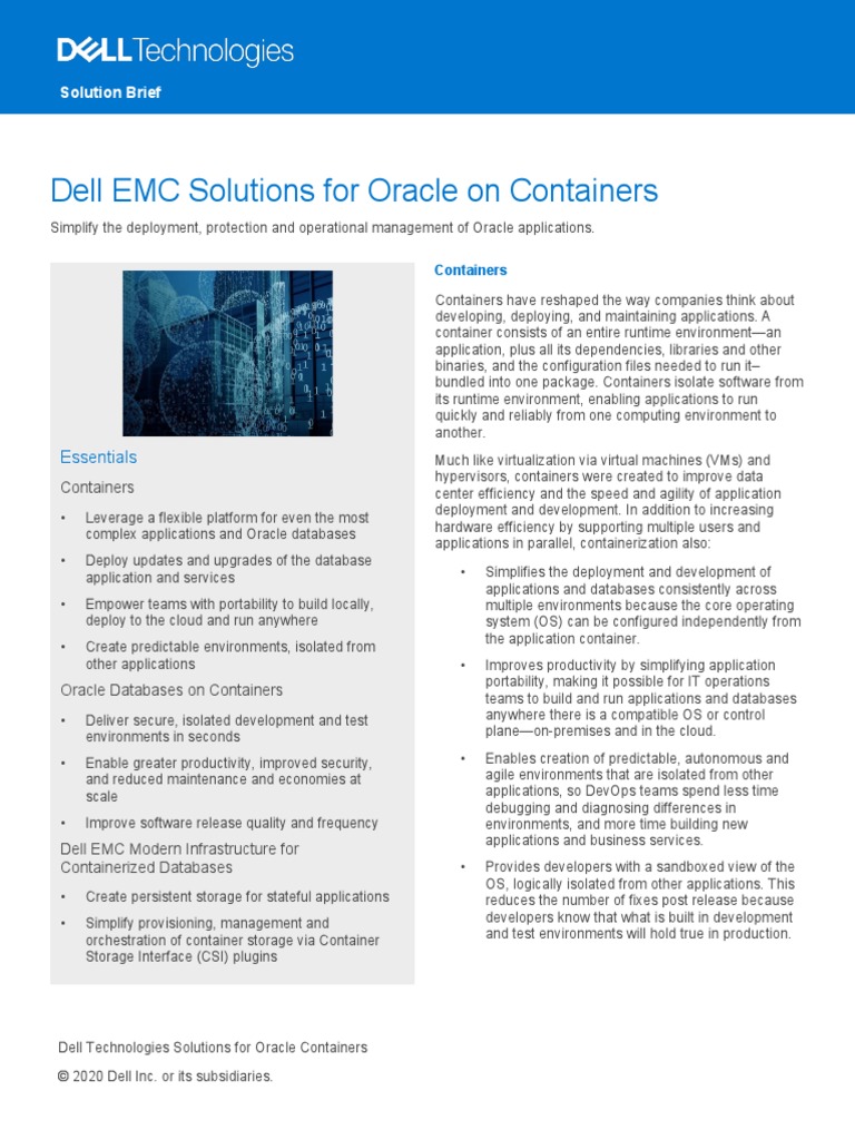 Dell EMC Solutions For Oracle On Containers Solution Brief PDF