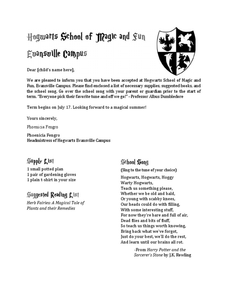 Hogwarts Acceptance Letter Template 01 | PDF