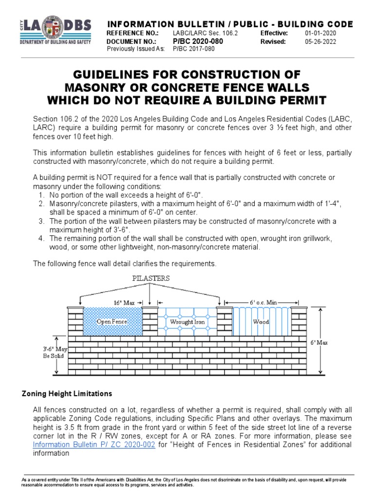 Guidelines For Construction of Masonry or Concrete Fence Walls Which Do