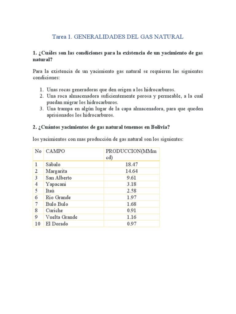 Yacimientos y consumo de gas natural en Bolivia | PDF | Gas natural ...