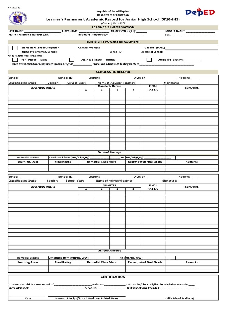 Sf 10 final blank pdf learning educational stages