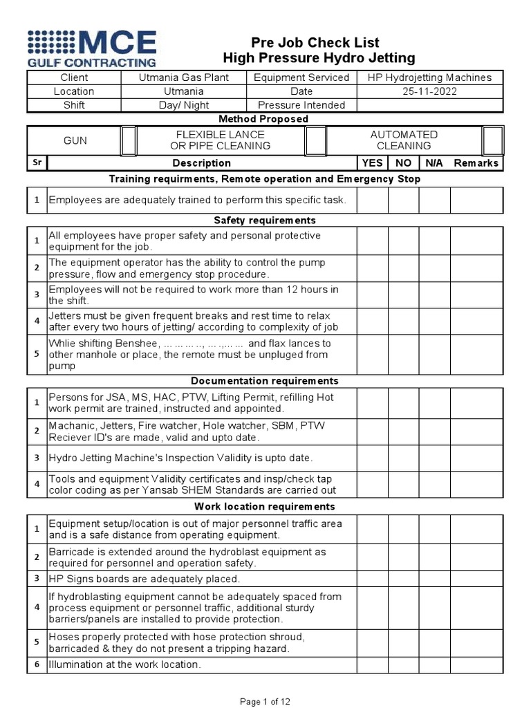 Pre shutdown checklist PDF