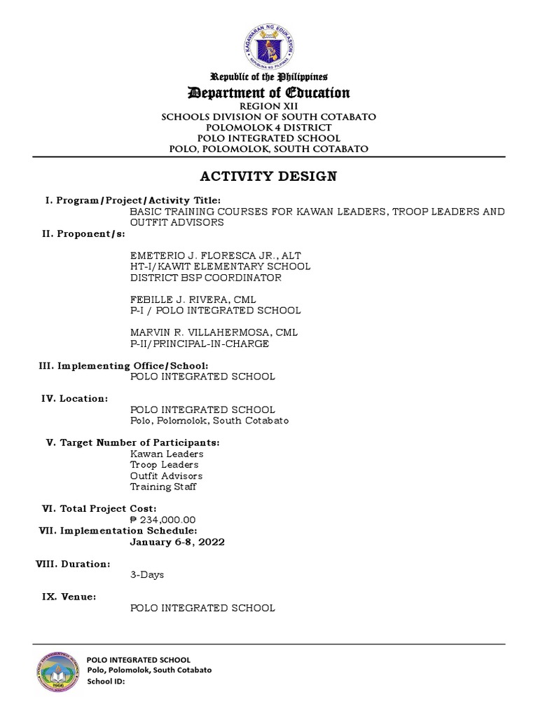 Basic Training Courses Activity Design PDF Scouting Outdoor