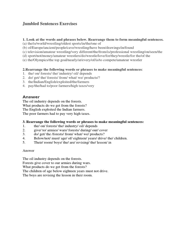 Jumbled Sentences Exercises PDF