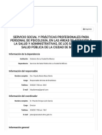 Siass - Programa Servicio Social y Prácticas Profesionales para Personal de Psicología, en Las Áreas de Atención A La Salud y Administrativas, de Los Servicios de Salud Pública de La Ciudad de México.
